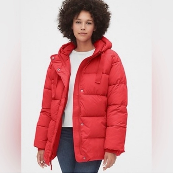 Gap - The Upcycled Puffer Oversized Puffer Coat Tomato Red Jacket - Picture 1 of 16